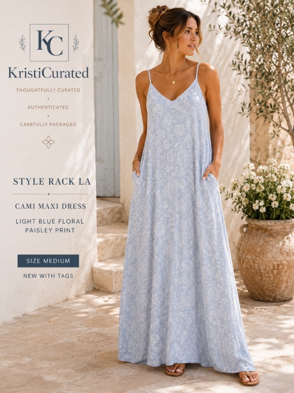 Style Rack LA Cami Maxi Dress Blue Floral Paisley Medium NWT